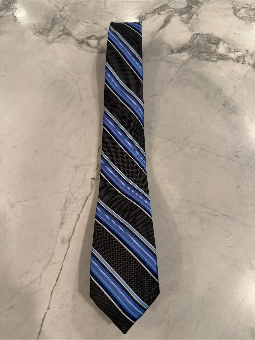 Michael Kors Black Tie with Blue Diagonal Stripes